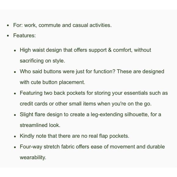 Halara Flex High Waisted Decorative Button Back Pocket Slight Flare Work Pants S - Picture 11 of 13